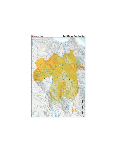 Mapa mudo color din a4 castilla-la mancha fisico