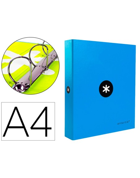 Carpeta 4 anillas 40 mm mixtas antartik a4 forrada color azul