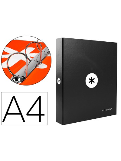 Carpeta 4 anillas 40 mm mixtas antartik a4 forrada color negro