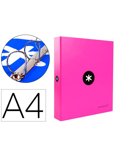 Carpeta 4 anillas 40 mm mixtas antartik a4 forrada color rosa