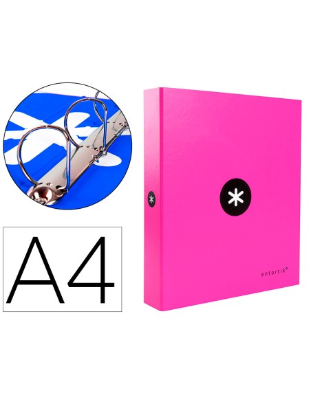 Carpeta 4 anillas 40 mm mixtas antartik a4 forrada color rosa