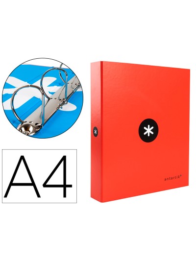 Carpeta 4 anillas 40 mm mixtas antartik a4 forrada color rojo