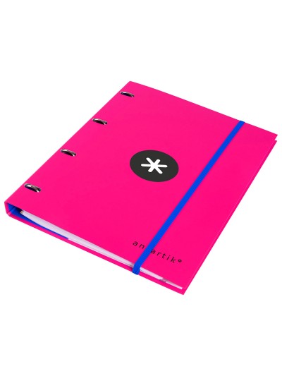 Carpeta con recambio antartik a4 cuadro 5mm forrada 4 anillas 25mm redondas color rosa
