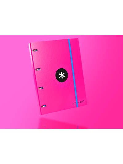 Carpeta con recambio antartik a4 cuadro 5mm forrada 4 anillas 25mm redondas color rosa