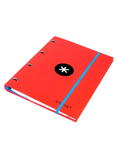 Carpeta con recambio antartik a4 cuadro 5mm forrada 4 anillas 25mm redondas color rojo