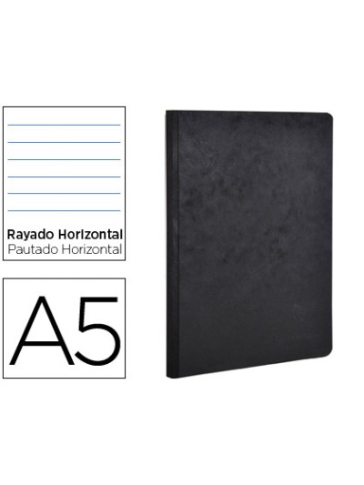 Libreta age-bag tapa cartulina lomo cosido rayado horizontal 96 hojas color negro 148x210 mm