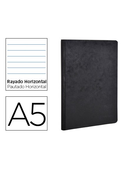 Libreta age-bag tapa cartulina lomo cosido rayado horizontal 96 hojas color negro 148x210 mm