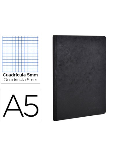 Libreta age-bag tapa cartulina lomo cosido cuadro 5 mm 96 hojas color negro 148x210 mm