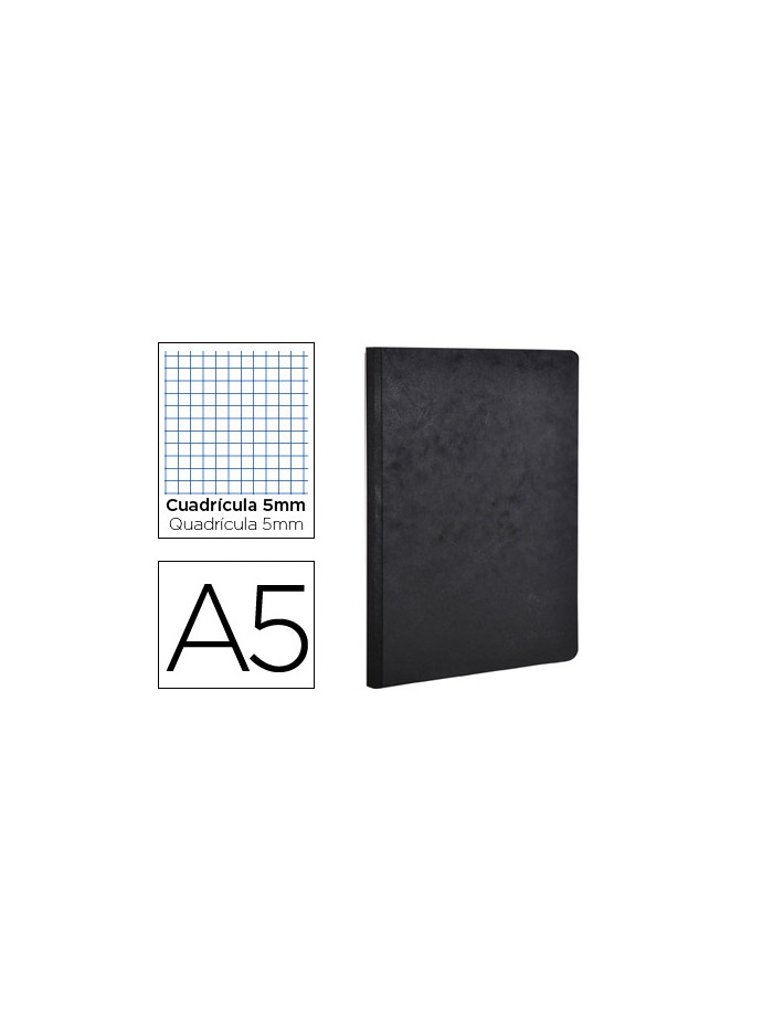 Libreta age-bag tapa cartulina lomo cosido cuadro 5 mm 96 hojas color negro 148x210 mm