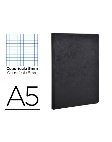 Libreta age-bag tapa cartulina lomo cosido cuadro 5 mm 96 hojas color negro 148x210 mm