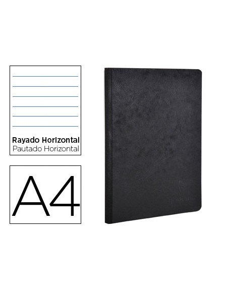 Libreta age-bag tapa cartulina lomo cosido rayado horizontal 96 hojas color negro 210x297 mm