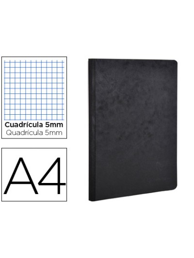 Libreta age-bag tapa cartulina lomo cosido cuadro 5 mm 96 hojas color negro 210x297 mm