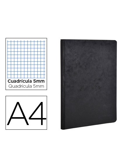 Libreta age-bag tapa cartulina lomo cosido cuadro 5 mm 96 hojas color negro 210x297 mm