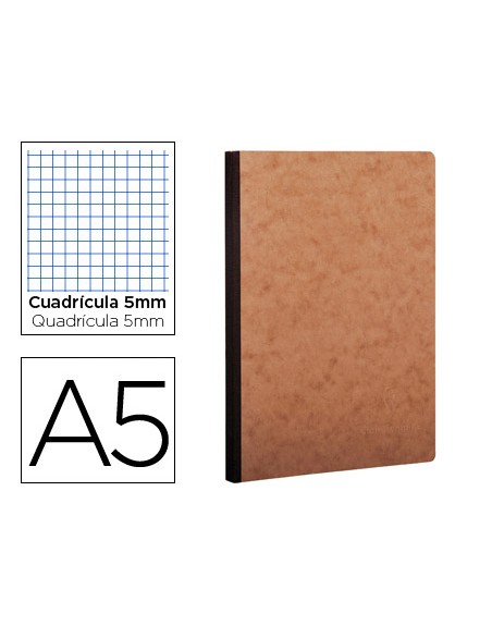 Libreta age-bag tapa cartulina lomo cosido cuadro 5 mm 96 hojas color havana 148x210 mm