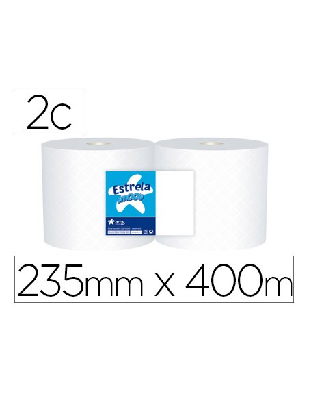 Papel secamanos industrial amoos 2 capas 235 mm x 400 mt paquete de 2 rollos