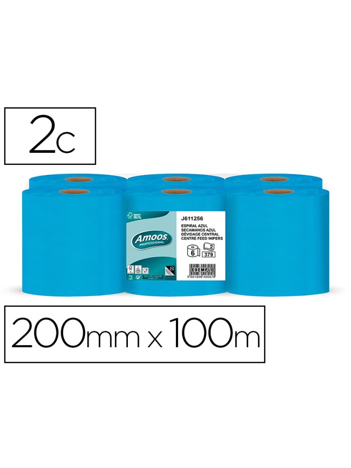Papel secamanos amoos 2 capas professional 200 mm x 125 mt color azul paquete de 6 rollos Papel secamanos amoos 2 capas professional 200 mm x 125 mt color azul paquete de 6 rollos