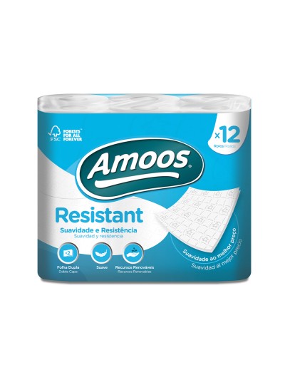 Papel higienico amoos 2 capas 100 mm diametro x 87 mm alto paquete de 12 rollos