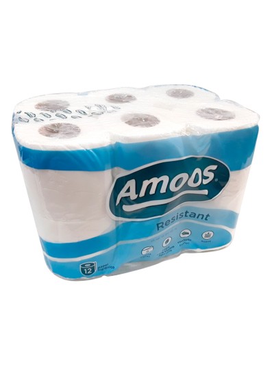 Papel higienico amoos 2 capas 100 mm diametro x 87 mm alto paquete de 12 rollos