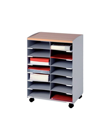 Modulo paperflow con 14 casillas y ruedas pivotantes color gris 720x514x330 mm