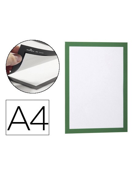 Marco porta anuncios durable magnetico din a4 dorso adhesivo removible color verde pack de 2 unidades