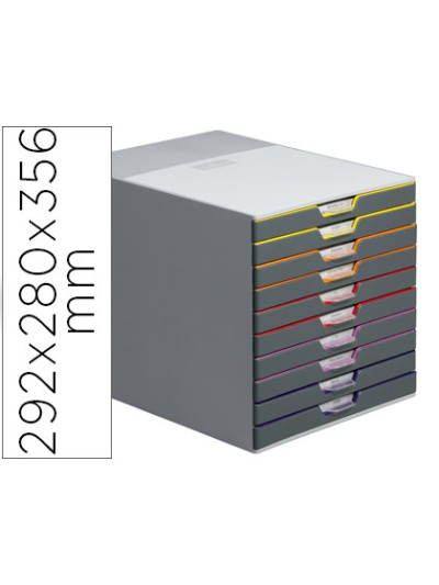 Fichero cajones de sobremesa durable varicolor apilables 10 cajones plastico 292x280x356 mm