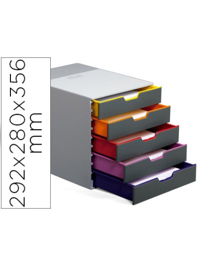 Fichero cajones de sobremesa durable varicolor apilables 5 cajones plastico 292x280x356 mm