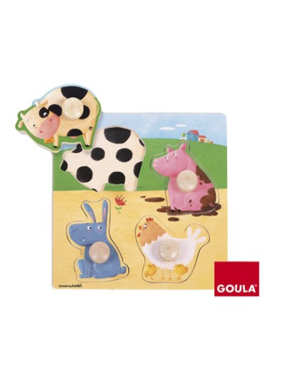 Puzle goula madera 4 piezas animales granja color