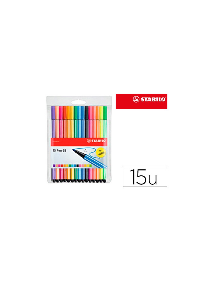 Rotulador stabilo acuarelable pen 68 estuche de 10 colores estandar + 5 colores neon Rotulador stabilo acuarelable pen 68 estuche de 10 colores estandar + 5 colores neon