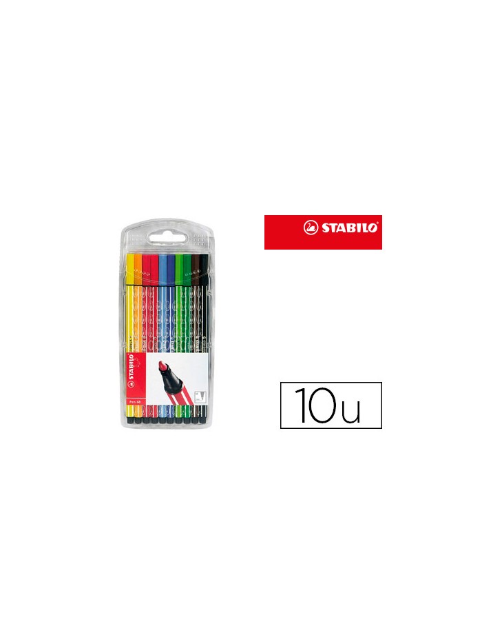 Rotulador stabilo acuarelable pen 68 estuche de 10 unidades colores surtidos Rotulador stabilo acuarelable pen 68 estuche de 10 unidades colores surtidos