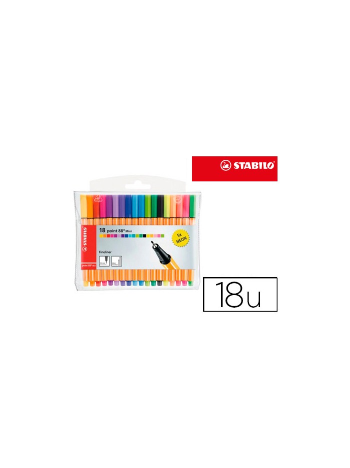 Rotulador stabilo punta de fibra point 88 mini estuche de 18 unidades colores surtidos Rotulador stabilo punta de fibra point 88 mini estuche de 18 unidades colores surtidos