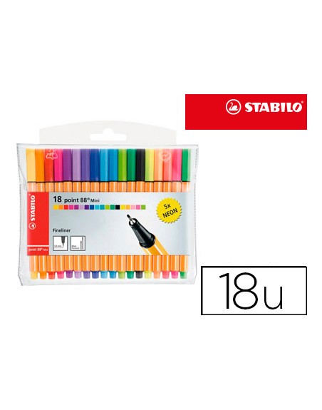 Rotulador stabilo punta de fibra point 88 mini estuche de 18 unidades colores surtidos