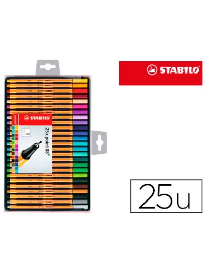 Rotulador stabilo punta de fibra point 88 estuche de 25 unidades colores surtidos