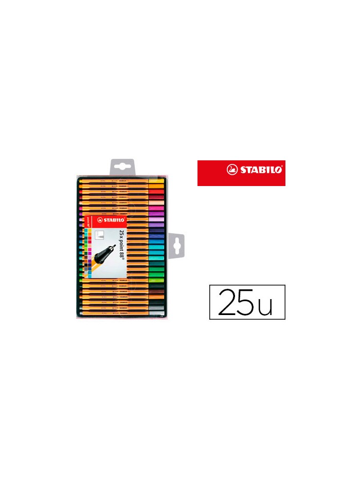 Rotulador stabilo punta de fibra point 88 estuche de 25 unidades colores surtidos Rotulador stabilo punta de fibra point 88 estuche de 25 unidades colores surtidos