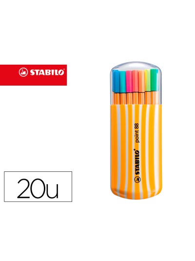 Rotulador stabilo punta de fibra point 88 zebrui estuche de 20 unidades colores neon surtidos
