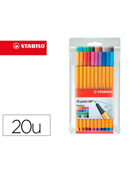 Rotulador stabilo punta de fibra point 88 estuche de 20 unidades colores surtidos