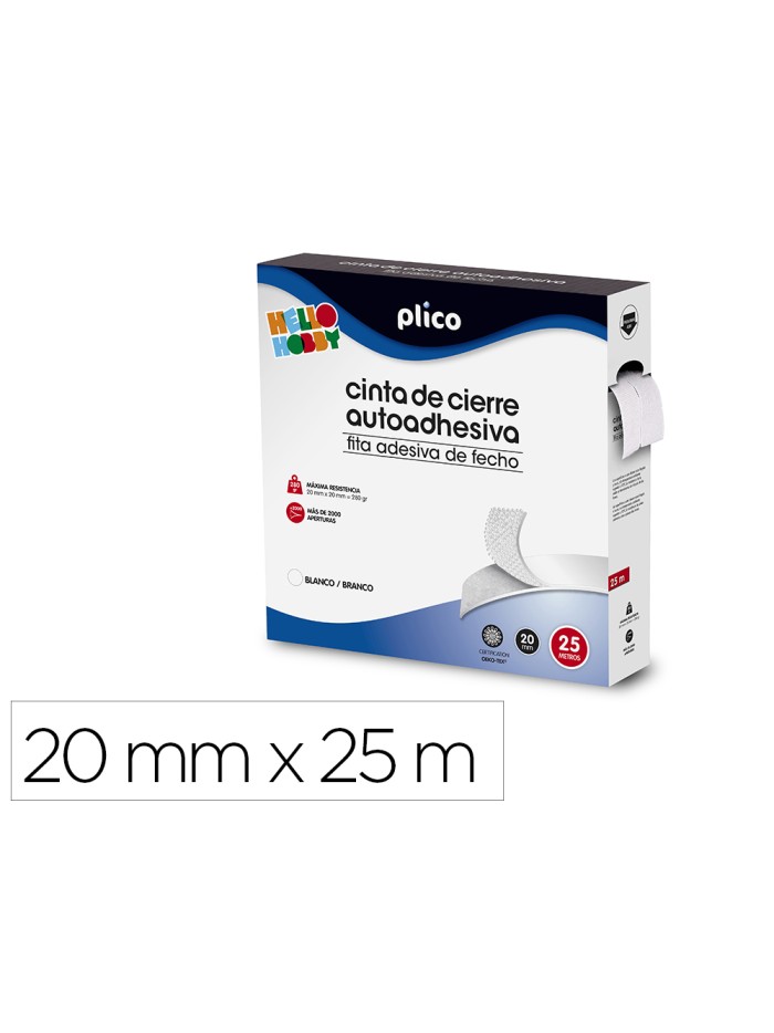Cinta de cierre adhesiva plico velcro blanco 20mm x 25m Cinta de cierre adhesiva plico velcro blanco 20mm x 25m
