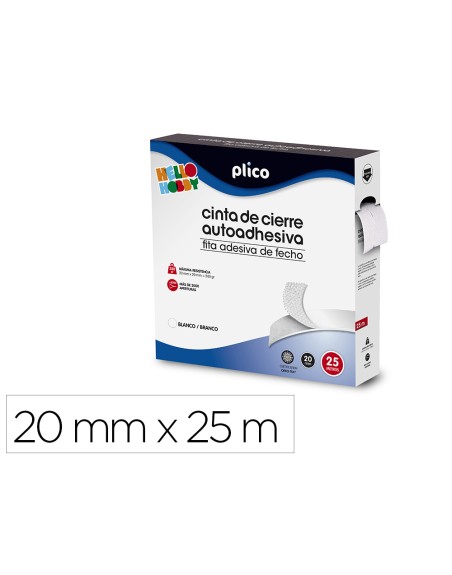 Cinta de cierre adhesiva plico velcro blanco 20mm x 25m