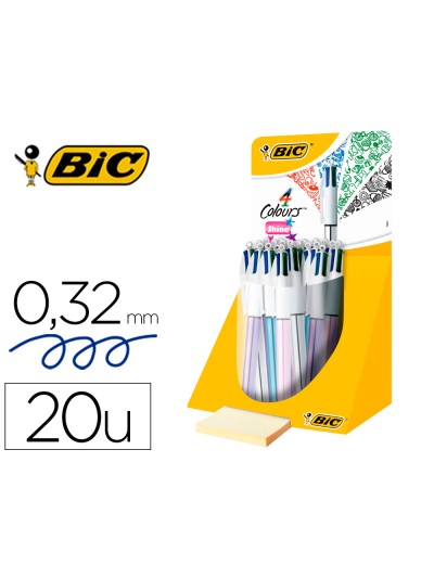 Boligrafo bic cuatro colores shine colores metalizados punta de 1 mm presentacion en expositor