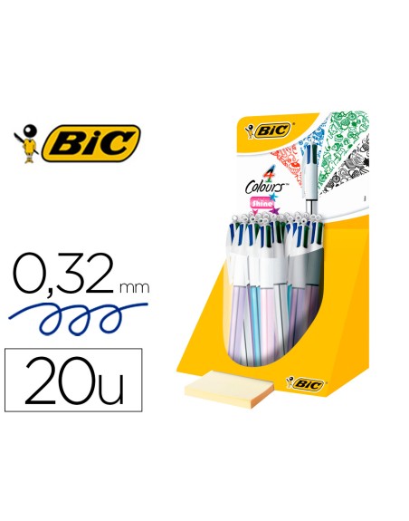 Boligrafo bic cuatro colores shine colores metalizados punta de 1 mm presentacion en expositor