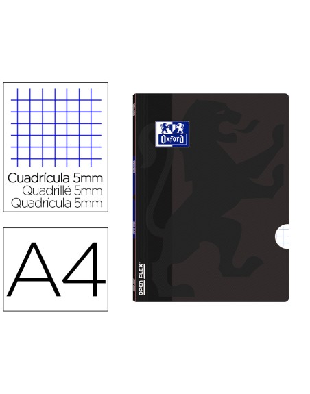 Libreta escolar oxford openflex tapa flexible optik paper 48 hojas din a4 cuadro 5 mm color negro