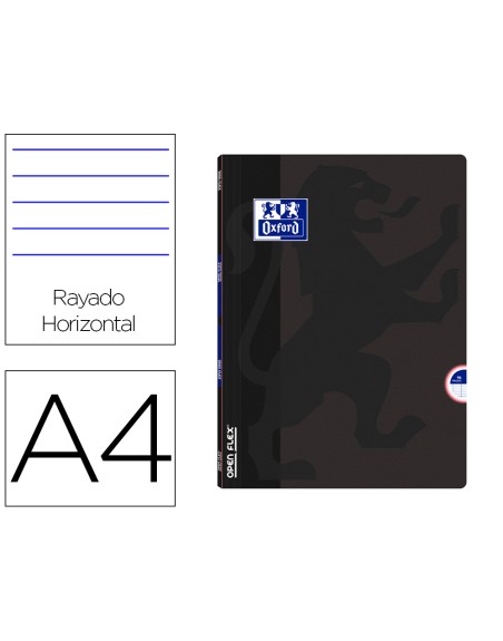 Libreta escolar oxford openflex tapa flexible optik paper 48 hojas din a4 rayado horizontal color negro