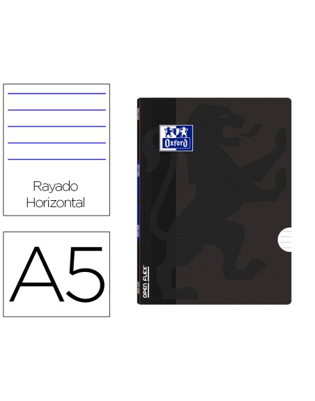 Libreta escolar oxford openflex tapa flexible optik paper 48 hojas din a5 rayado horizontal color negro