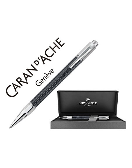 Boligrafo caran d'ache varius cuerpo fibra de carbon 3000 negro placado rodio con estuche punta media