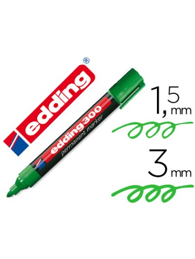 Rotulador edding marcador permanente 300 verde punta redonda 1,5-3 mm recargable