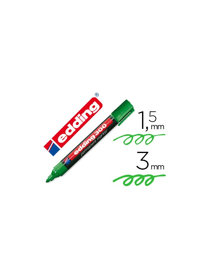 Rotulador edding marcador permanente 300 verde punta redonda 1,5-3 mm recargable Rotulador edding marcador permanente 300 verde punta redonda 1,5-3 mm recargable