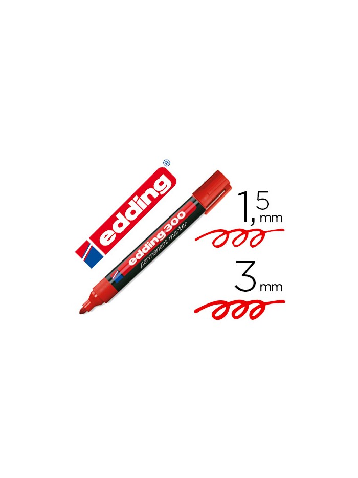 Rotulador edding marcador permanente 300 rojo punta redonda 1,5-3 mm recargable Rotulador edding marcador permanente 300 rojo punta redonda 1,5-3 mm recargable