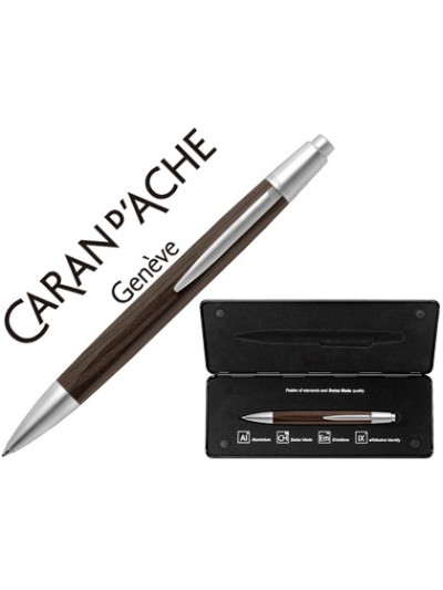 Boligrafo caran d'ache alchemix cuerpo madera wenge adornos cromados brillante con estuche punta media