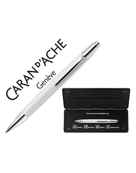 Boligrafo caran d'ache alchemix cuerpo laca blanca adornos cromados brillante con estuche punta media