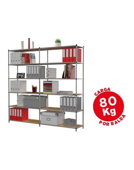Estanteria paperflow metalica 6 estantes 80 kg por estante 200x100x35 cm base