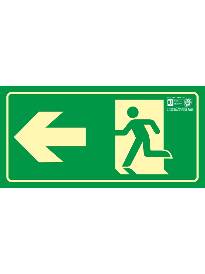 Pictograma syssa señal de salida emergencia flecha izquierda en pvc fotoluminiscente 320x160 mm Pictograma syssa señal de salida emergencia flecha izquierda en pvc fotoluminiscente 320x160 mm